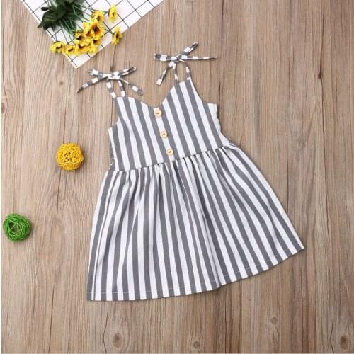 2021 Summer Toddler Baby Girl Clothes Sleeveless Striped Lace V-Neck Sling Dress Dress Sweet Beach Birthday Dress