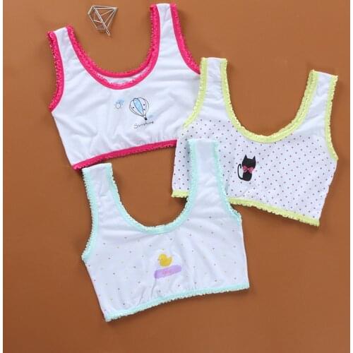 3PCS Girls underwear vest development period sling girl bra thin lace cartoon vest summer single layer 8-14Y