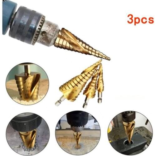 3pcs Wish Cut Set Grooved Step 4mm Spiral Drill | 12mm/20mm/32mm HSS Bits Tool
