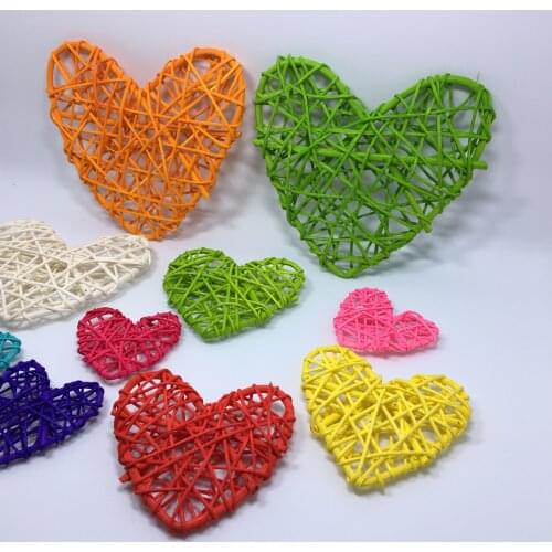 6pcs Heart Shape Wicker Rattan Balls DIY Handmade Ornament Kids Sepak Takraw Parrot Toy Wedding Decor