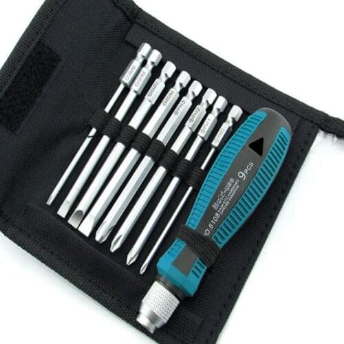 9 Pcs 1/4" 6.35mm Slotted Screwdrivers kits With Magnetic Self-locking Metric Hand Tool Set