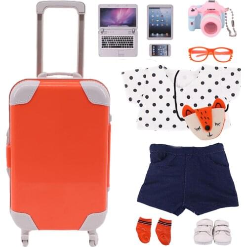 Doll Accessories 1 Set Travel Suitcase Doll Computer Camera Shoes Clothes Fit18 Inch &43 Cm New Born Doll Generation Gifts