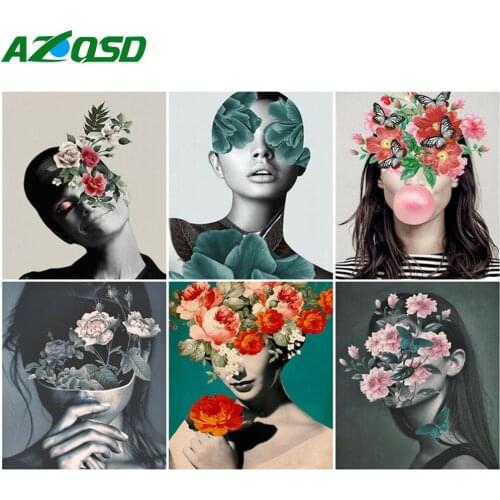 AZQSD Picture By Number Flower Girl Acrylic Modern Wall Art Painting By Numbers On Canvas Figure Kits Handpainted Gifts