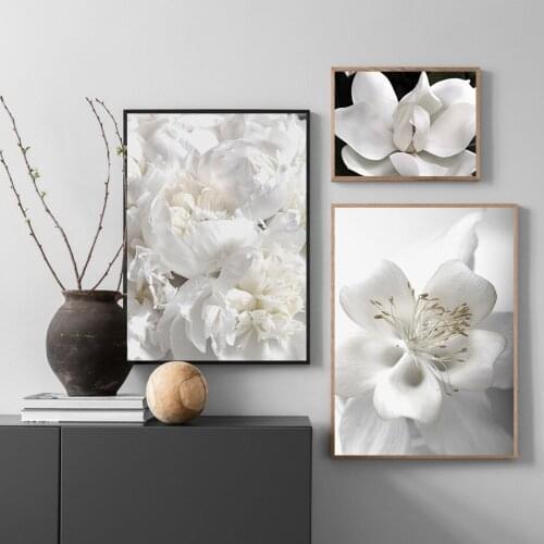 White Fresh Flower Rose Peony Lily Wall Art Canvas Painting Nordic Posters And Prints Plants Wall Pictures For Living Room Decor