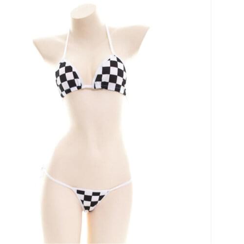 Bikini 2019 Sexy Sling Lace printing Mosaic Black and white square Japanese spa swimwear women swimsuit biquini bikinis monokini