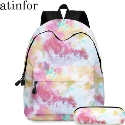 Atinfor Brand 2pcs/set Tie Dye Printing Girl Backpack Primary School Students Children Schoolbag Pencil Bag Daypack