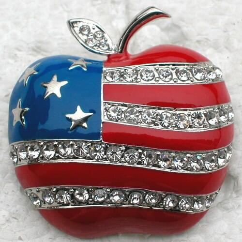 12pcs/lot Wholesale Fashion Brooch Rhinestone Enameling US FLAG Apple Pin brooches jewelry Gift C101565