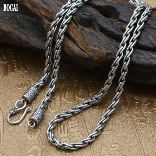 S925 silver jewelry wholesale Mens Peace Necklace Sterling Silver Chain coarse grain of classic Mens silver neckla