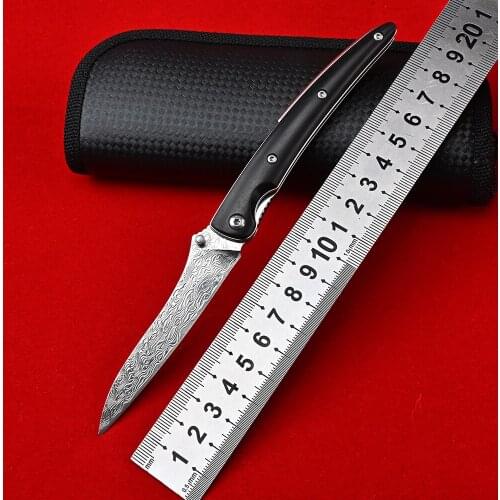 Damascus Folding Knife Wood Handle 60HRC Mini Survival Hunting Knives Outdoor Tactical Military Pocket Knife Self Defens Weapons