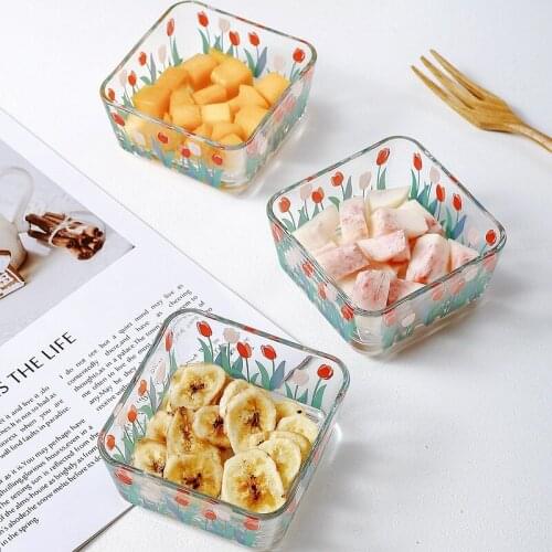 Daisy flower glass bowl square bowl snack bowl snack bowl tulip flower salad bowl kitchen table set tableware dinner set dish