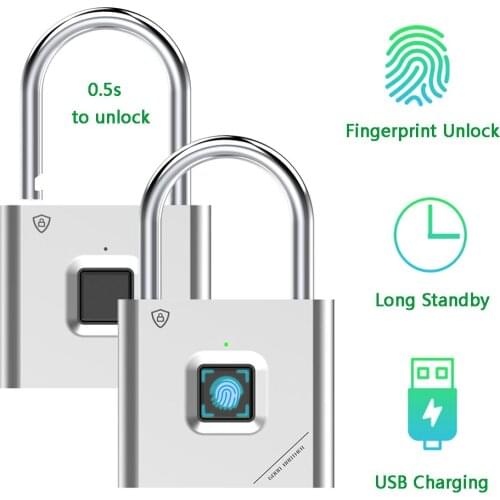 Thumbprint Door Padlocks Rechargeable Door Lock Fingerprint Smart Padlock Quick Unlock Keyless USB