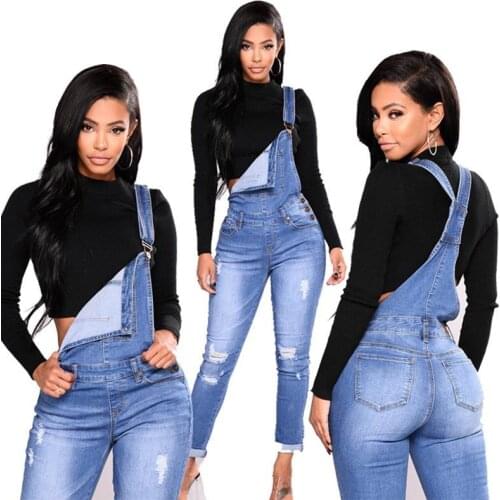 Jeans Woman Denim Womens Overalls Ripped Jeans for Women High Waist Jumpsuits Stretch Pants Female Jumper Trousers blue vintage
