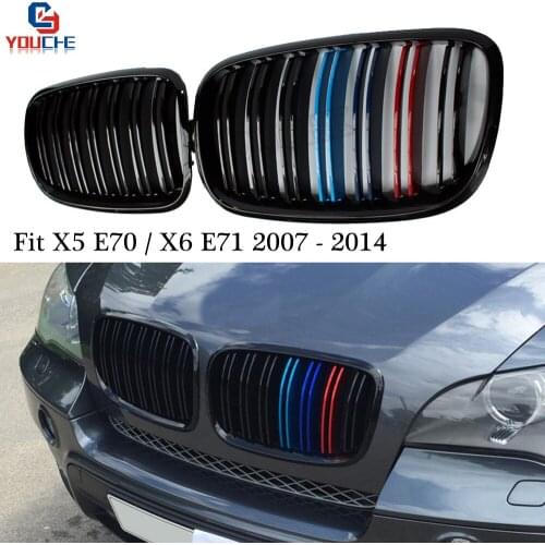 E70 E71 Gloss M Tri-Colored Front Bumper Grills for BMW X5 E70 X6 E71 2007 - 2014 Kidney Grille Replacement Grid