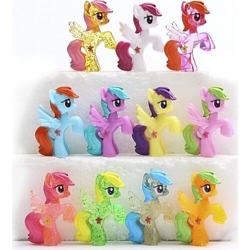 6pcs/bag Animal Ponies Multicolor Pegasus Filly Unicorn with Wing Doll Action Figure Beauty Little Sports Horse Capsule Toys