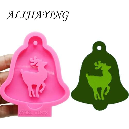 Bell shape christmas tree/deer Christmas decoration shiny silicone ornaments mold for hanging Resin Clay Soap Mold DY0130