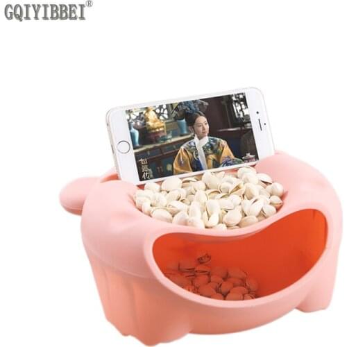 GQIYIBBEI Plastic Lovely Desktop Snack Fruit Food Storage Box Circular Storage Container Organizer For Leisure Phone Holder