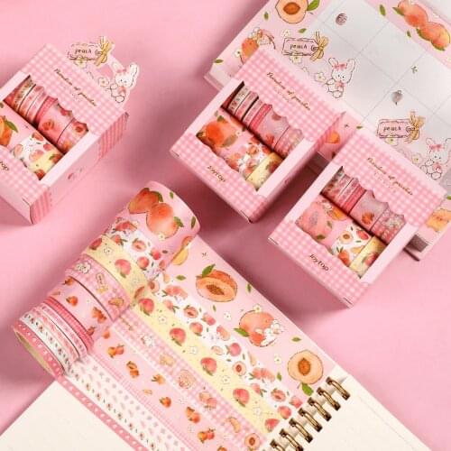 JIANWU 10Pcs/Set Hand Account With Washi Tape Kawaii Pink Peach Masking Tapes Scrapbooking Diary Decorative Stationery Supplies