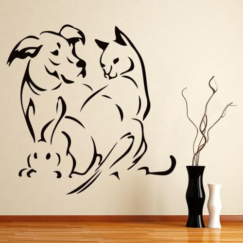 Rabbit Cat Dog Wall Sticker Animals Pets Shop Interior House Decor Door Window Vinyl Decals Cute Creative Removable Mural Q030