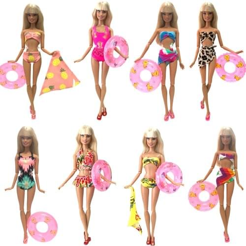 NK One Set Swimwear Beach Bathing Swimsuit Slippers Swimming Buoy Lifebelt Ring For Barbie Doll Accessories Best Girl' Gift JJ