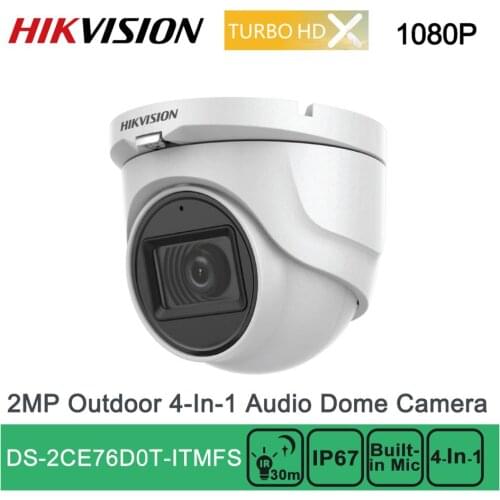 DS-2CE76D0T-ITMFS Hikvision Turbo HD 1080P 2MP IR Dome Camera TVI/AHD/CVI/CVBS 4 In 1 Support Audio EXIR IP67 OSD Waterproof