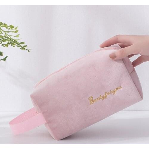 Square Soft Plush Makeup Beauty Case Girls Zipper Cosmetic Bag Portable Travel Organizer Holder Travel Storage Wash Pouch Purse
