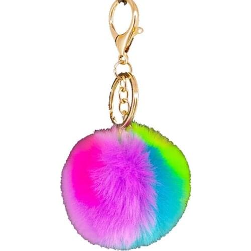 Hot Sale Trinket Fluffy Artificial Rabbit Fur Ball Key Chain Pompons Keychain Women Bag Key Ring Jewelry Gifts