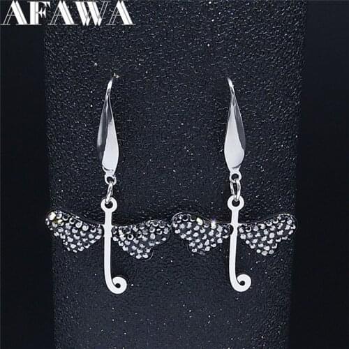 Fashion Dragonfly Crystal Stainless Steel Drop Earing Women Silver Color Small Earings Jewelry boucle doreille femme E4825S03