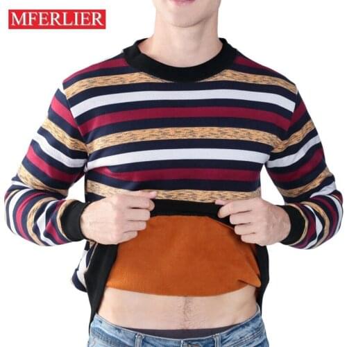 Winter fleece t shirt men Plus size 5xl 6xl 7xl 8xl bust 145-160cm loose striped men t shirt 2 color