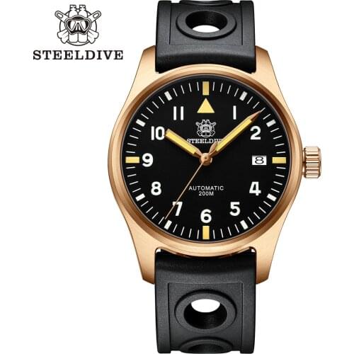 STEELDIVE 1940S Bronze Pilot Watch Japan NH35 Watch Men Automatic C3 Super Luminous 200m Diving Mechanical Men Pilot Wristwatch
