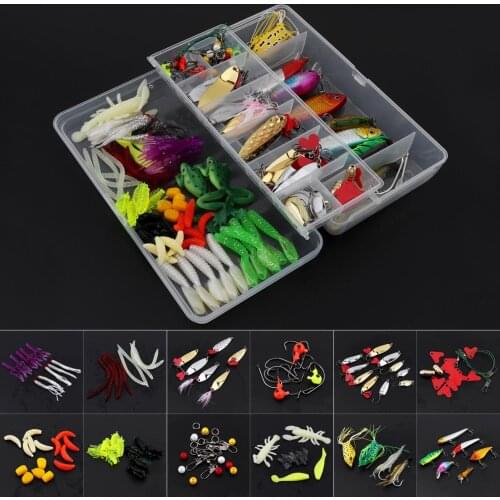 131pcs/lot Fishing Lures Kits Mixed Hard Lures Soft Baits Minnow Crank Popper VIB Sequins Wobbler Frog Lure with Box