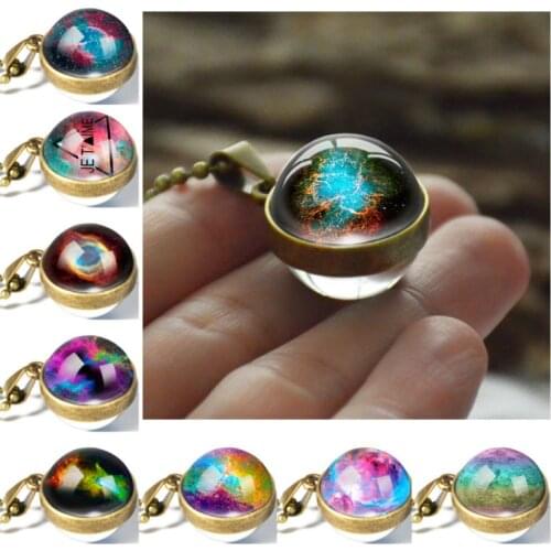 Planetary Pendant Necklace Men Women Fashion Star Galaxy Necklace Double Sided Glass Ball Ancient Bronze Accessories Jewelry