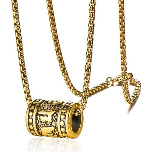 Stainless Steel Six-character Mantra Pendant Necklaces Daming Mantra Buddhist Men and Women Transfer Beads Cylinder Necklace