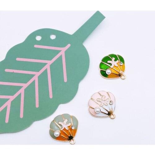 10pcs Drop Oil Pearl Rhinestone Decorated Sea Shell Enamel Charm Pendant Earrings Charm Ear Studs Jewelry Handmade DIY YZ355