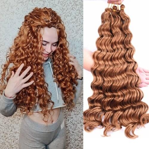 Full Star Deep wave Style 1-6 pack 20" Synthetic Crochet Braids Hair Black Ombre Bug Brown color Braiding Hair for Women