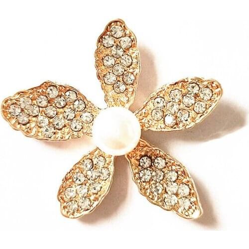 10 PCS 33x36mm Metal Alloy Crystal Rhinestones Imitation Pearl Flowers Connectors For Jewelry Making