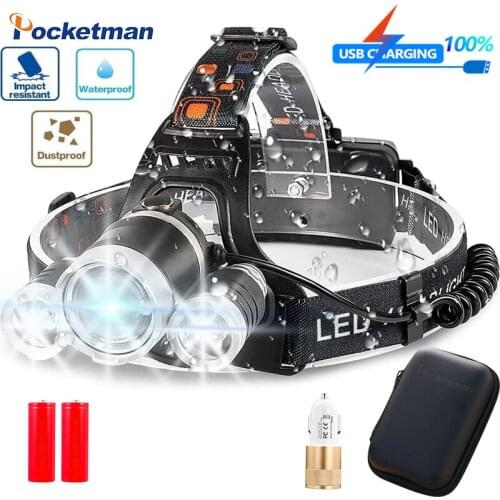 10000LM Super Powerful Led Headlamp Waterproof Headlight USB DC Rechargeable Head Lamp For Camping Fishing Night Work Lighting