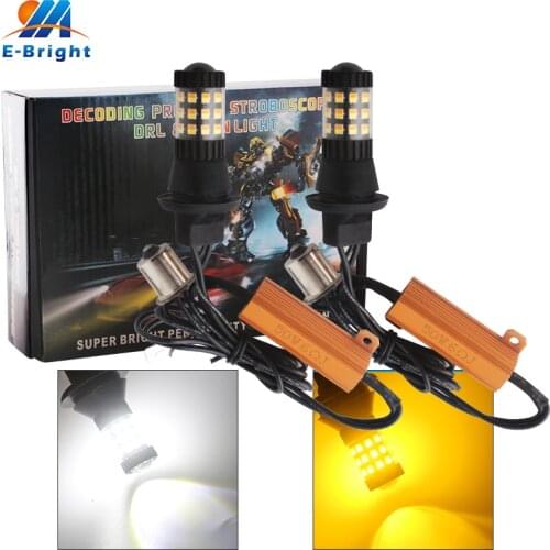 DRL with Turn Signal Switchback Car Light Bulbs 50W Resistors BAU15S PY21W 7440 T20 7506 1141 No Hyperflash Bulbs 2835 36 SMD