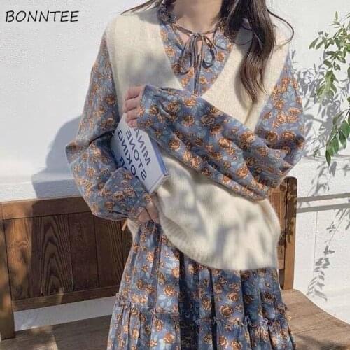 Sweater Vest Womens Spring Autumn Knitted V-neck Solid Soft All-match Simple Students Girls Knitted Loose Chic Leisure Trendy