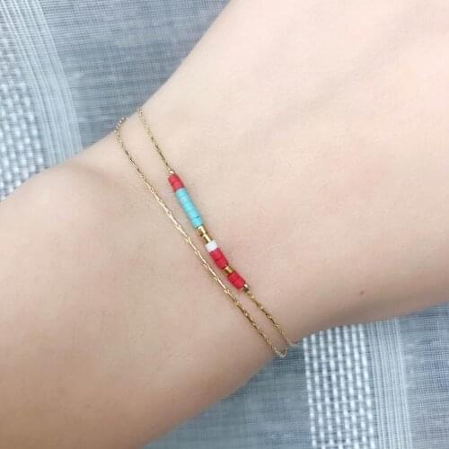 Delica Miyuki Bracelets Women Thin 2-layer MultiColor Beads Crystal Bracelet Adjustable Gold Link Chain Jewelry Gift