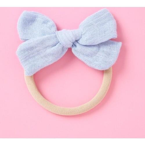 Spring Winter Newborn Baby Handmade Soild Bows Nylon Headbands Linen Fabric Elastic Nylon Hairbands Toddler Hair Accessories