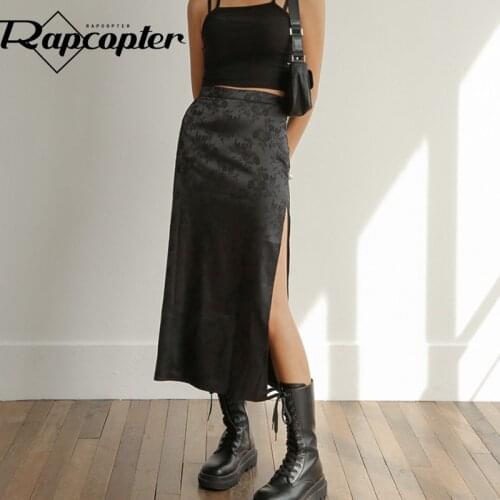 Rapcopter Hook Floral Midi Skirts y2k Vintage Split Mid-Claf Skirts Straight Fashion Korean Style Summer Skirts 2021 New Gothic