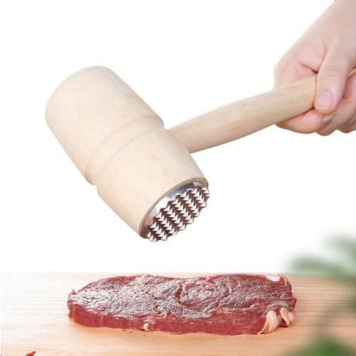YUSOTAN meet tender hammer double sides available no paint no wax no staining natural solid wood cooking tool steak beef hammer