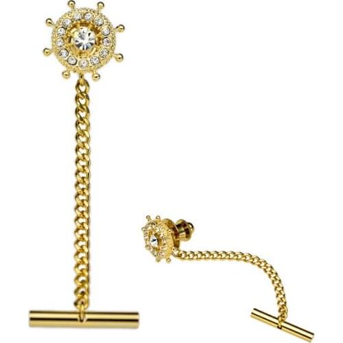 New Fashion Crystal Tie Clip Broach Metal Rudder Small Lapel Pin Shirt Suit Badge Collar Luxury Jewelry for Men Accessories