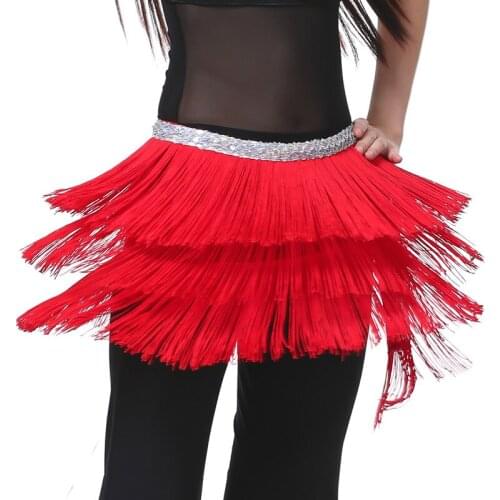2019 hot sale Adult Lady dance dance skirt children double tassel Latin dance skirt fringed skirt contains three layers