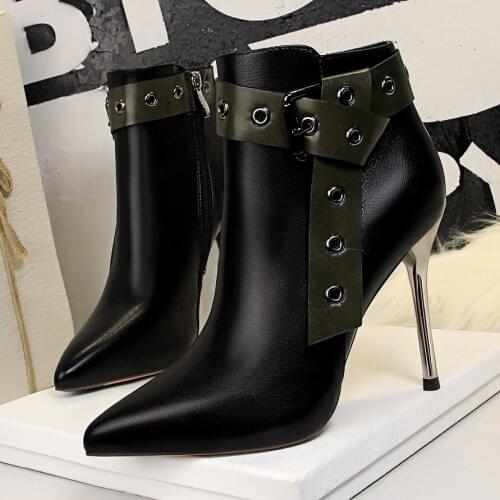Boots Women Zapatos De Mujer High Heel Boots Women Shoes Pumps 10CM Pu Leather Ankle Boots For Women Pointed Black Winter Boots