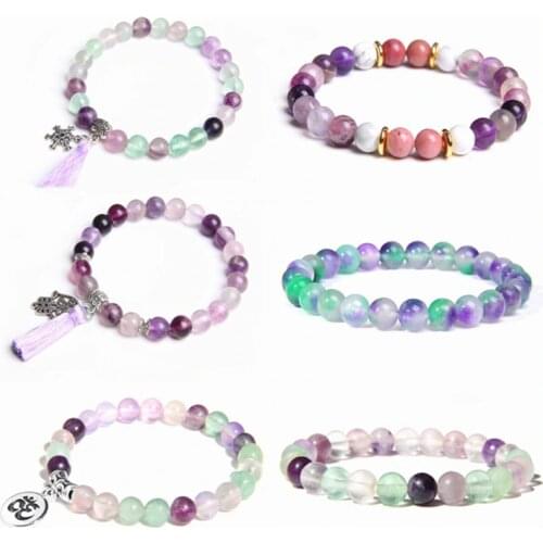 Fatima Charm Bracelets Women Lucky Jewelry Natural Fluorite Beads Bracelets Femme Tassel Pendant Friendship Pulsera Gift