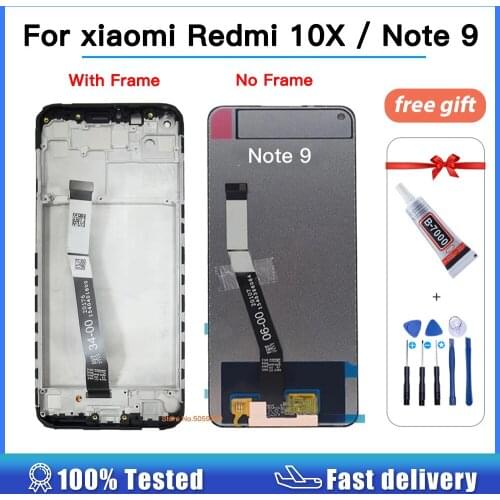 100% Tested 6.53”For Xiaomi Redmi Note 9 Lcd Display Touch Screen Digitizer Assembly Replacement With Frame For Redmi 10X 4G LCD