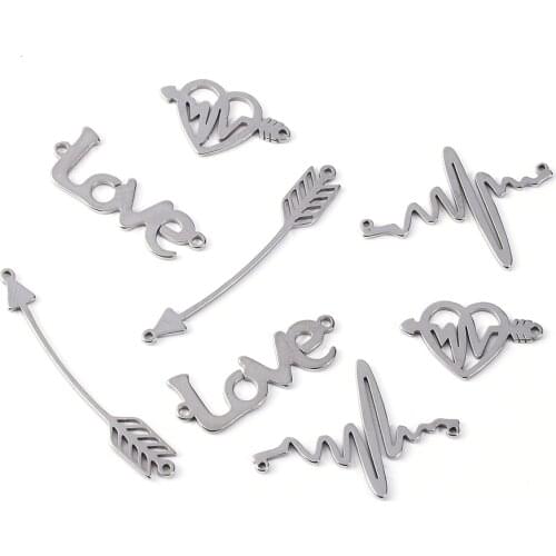 10Pcs/Lot Stainless Steel Charms Heart Letter LOVE Pendants For Jewelry Making Supplies DIY Necklace Bracelet Accessories