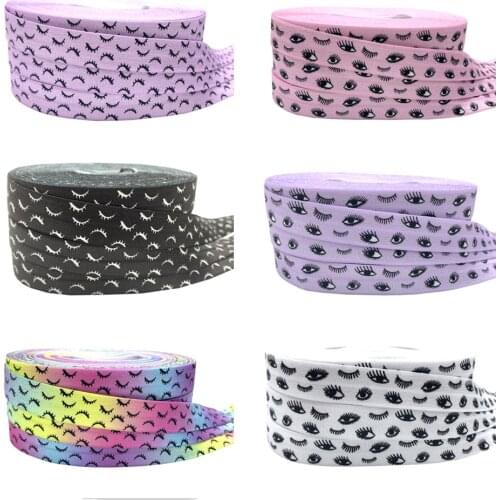 16mm Eyelashes Print Fold over Elastic Band Sewing Tape Handmade Crafts Accessories DIY Baby Headband Hair Ties