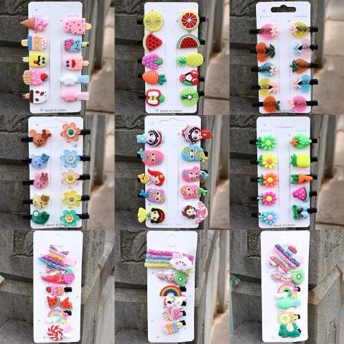 2~10Pcs/Set New Cute Cartoon Animal Ice Cream Unicorn Hair Clip Girl Sweet Rainbow Hairpins Headband Barrettes Hair Accessories